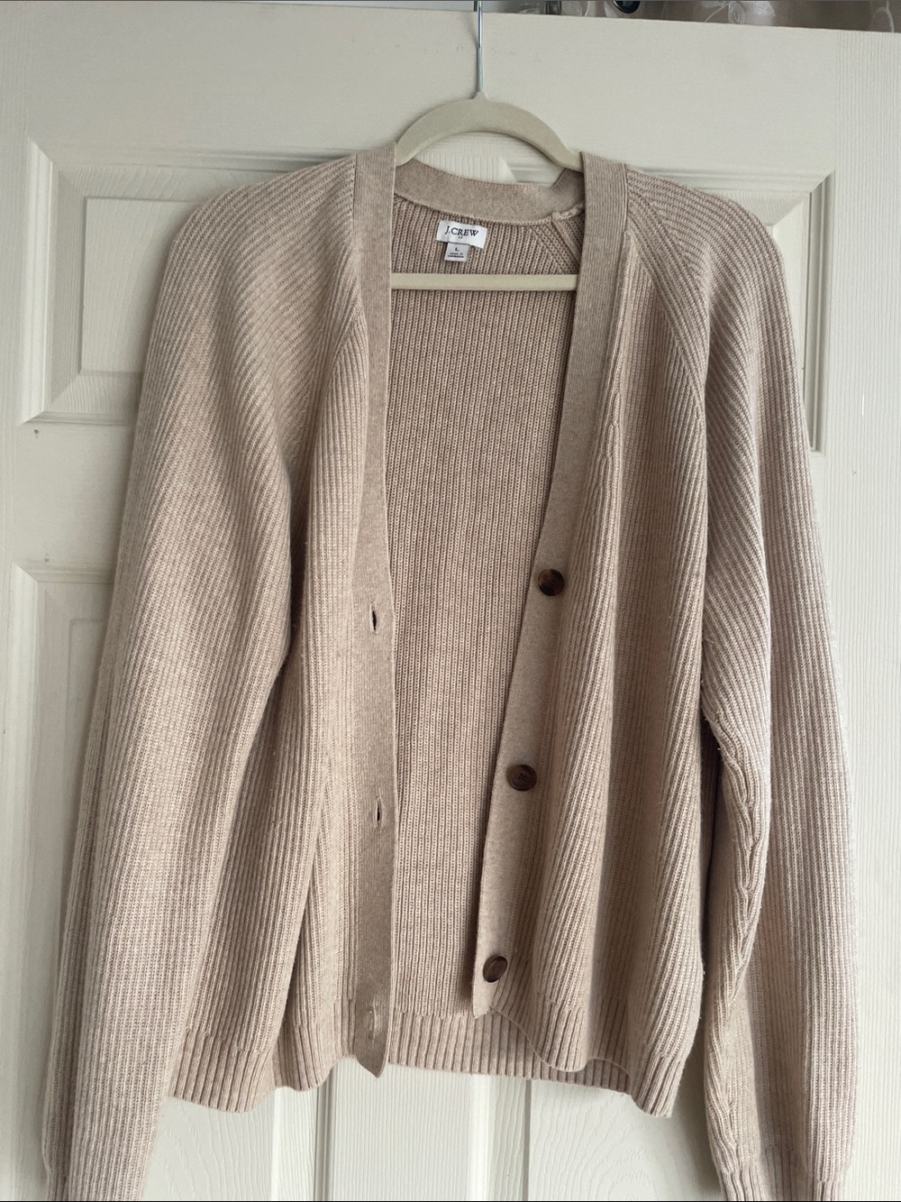 J. Crew Beige Ribbed Button Cardigan Sweater
